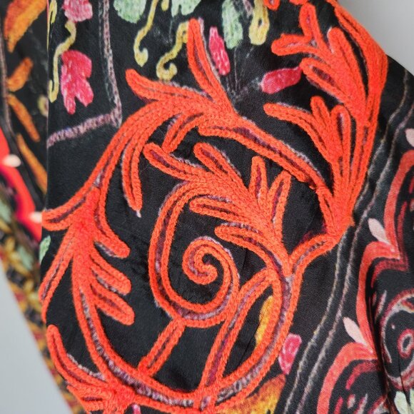 Hemant & Nandita Silk Embroidered Coin Fringe Boho Kimono Cover-Up Multicolor - Picture 8 of 15